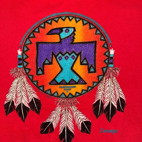 Vintage 90s Oneita Native-American Dream Catcher Shirt Large Red - Picture 6 of 7
